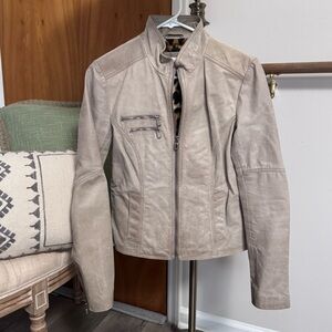 Laundry By Shelli Segal Taupe Leather Jacket